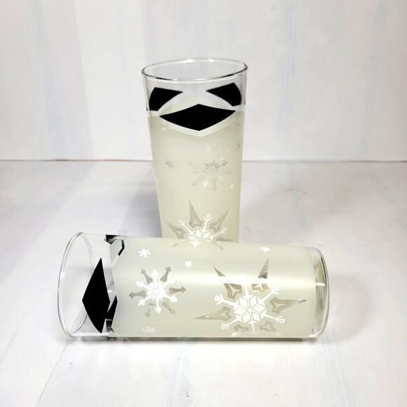 2 MCM Anchor Hocking Tumblers Frosted Snowflake Atomic Tom Collins Drink Glasses - Picture 3 of 3